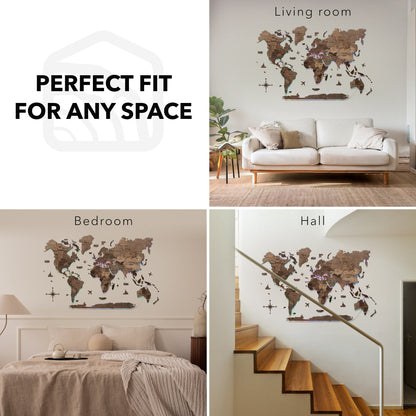 3D LED Wooden World Map 2.0 Dark Walnut