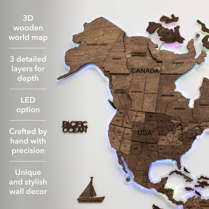 3D LED Wooden World Map 2.0 Dark Walnut