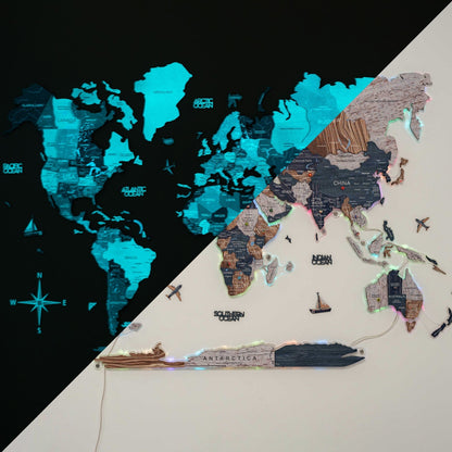 3D LUMINOUS LED Wooden World Map 2.0 Mystery