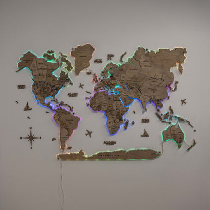 3D LED Wooden World Map 2.0 Terra