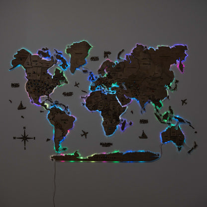 3D LED Wooden World Map 2.0 Terra