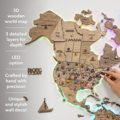 3D LED Wooden World Map 2.0 Terra