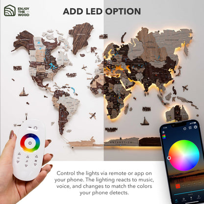 3D LED / LUMINOUS Wooden World Map 3.0 Cappuccino