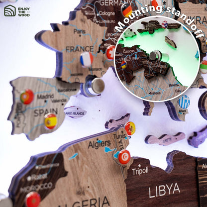 3D LED / LUMINOUS Wooden World Map 3.0 Cappuccino