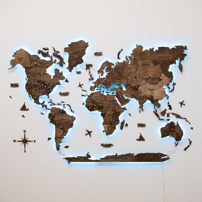 3D LED Wooden World Map 3.0 Dark Walnut