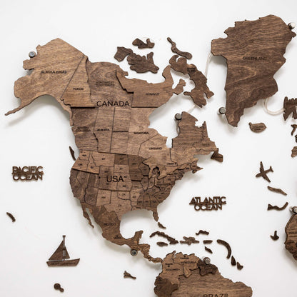 3D LED Wooden World Map 3.0 Dark Walnut