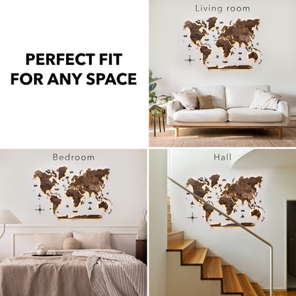 3D LED Wooden World Map 3.0 Dark Walnut