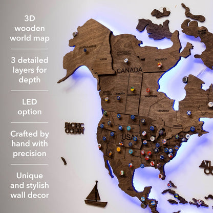 3D LED Wooden World Map 3.0 Dark Walnut