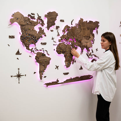 3D LED Wooden World Map 3.0 Dark Walnut