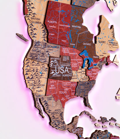 3D LED Wooden World Map 3.0 Fusion