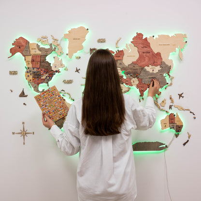 3D LED Wooden World Map 3.0 Fusion