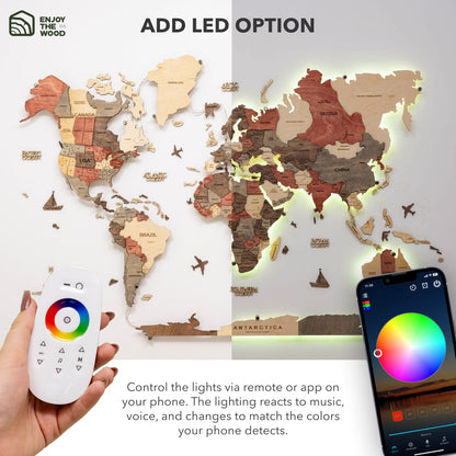 3D LED Wooden World Map 3.0 Fusion