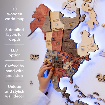 3D LED Wooden World Map 3.0 Fusion