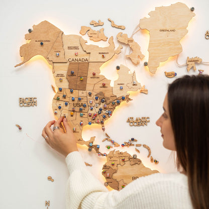 3D LED Wooden World Map 3.0 Gold