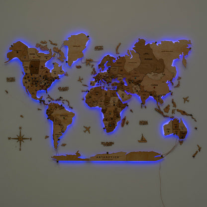 3D LED Wooden World Map 3.0 Gold