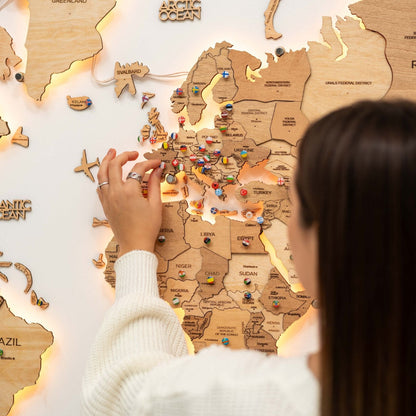 3D LED Wooden World Map 3.0 Gold