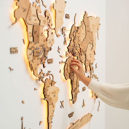 3D LED Wooden World Map 3.0 Gold