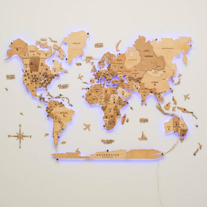 3D LED Wooden World Map 3.0 Gold