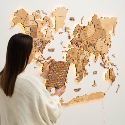 3D LED Wooden World Map 3.0 Gold