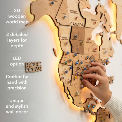 3D LED Wooden World Map 3.0 Gold