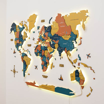 3D LED / LUMINOUS Wooden World Map 3.0 Indie