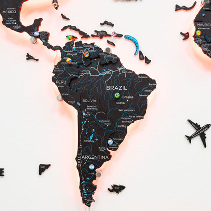 3D LED / LUMINOUS Wooden World Map 3.0 Midnight