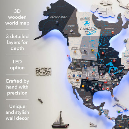 3D LED / LUMINOUS Wooden World Map 3.0 Nordik