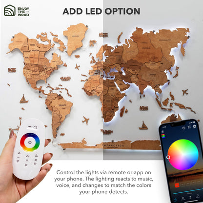 3D LED Wooden World Map 3.0 Oak