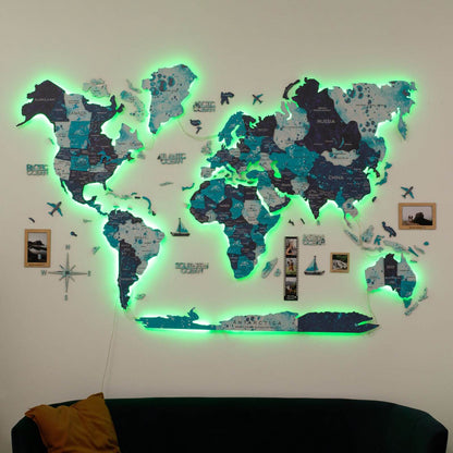 3D LED / LUMINOUS Wooden World Map 3.0 Ocean