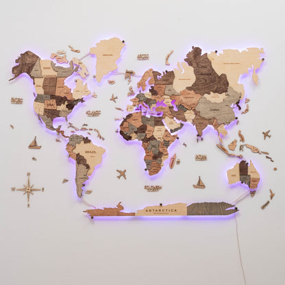 3D LED Wooden World Map 3.0 Smokey