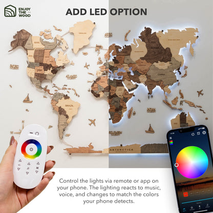 3D LED Wooden World Map 3.0 Smokey
