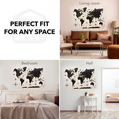 3D LED / LUMINOUS Wooden World Map 3.0 Space