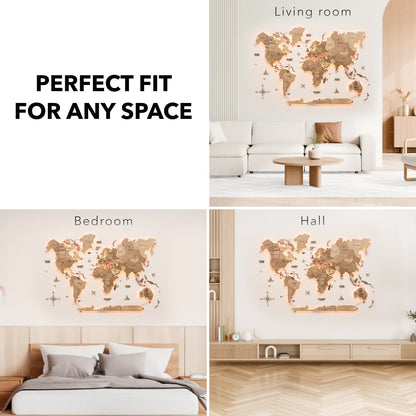 3D LED Wooden World Map 3.0 Terra