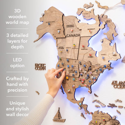 3D LED Wooden World Map 3.0 Terra