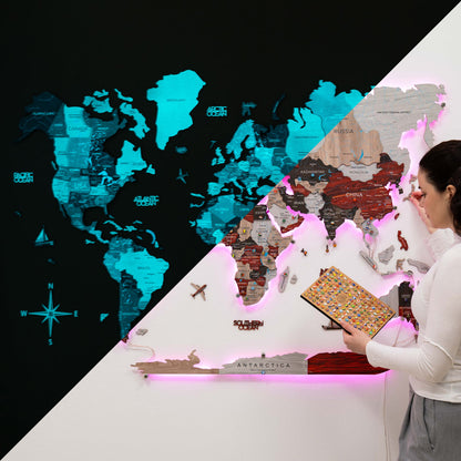 3D LED / LUMINOUS Wooden World Map 3.0 Urban