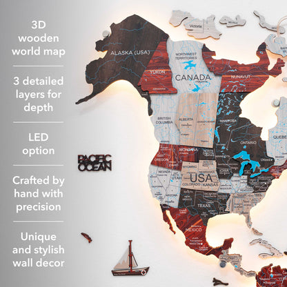 3D LED / LUMINOUS Wooden World Map 3.0 Urban
