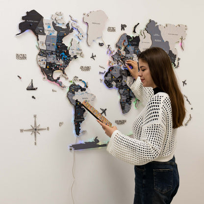 3D LUMINOUS LED Wooden World Map 2.0 Nordik