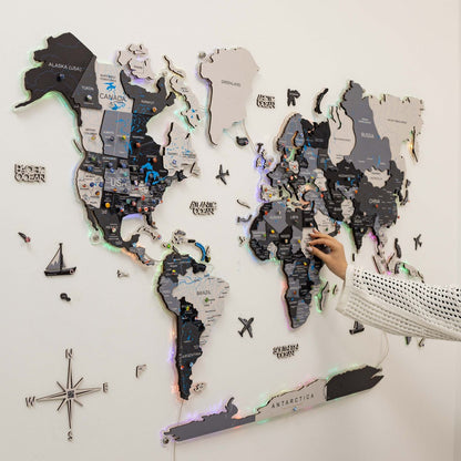 3D LUMINOUS LED Wooden World Map 2.0 Nordik