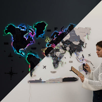 3D LUMINOUS LED Wooden World Map 2.0 Nordik