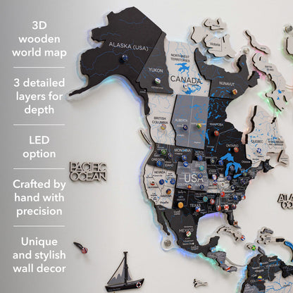 3D LUMINOUS LED Wooden World Map 2.0 Nordik