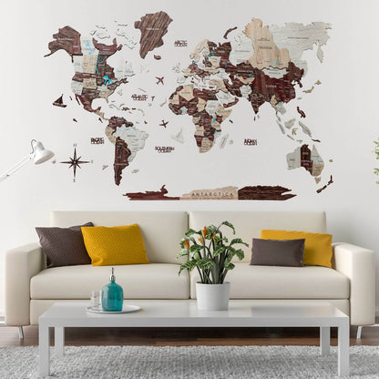 3D Luminous Colored Wooden World Map Cappuccino