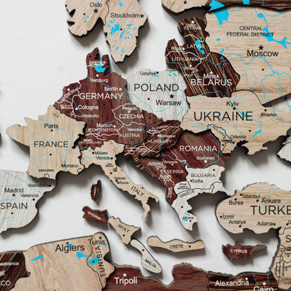 3D Wooden World Map Cappuccino (for US only)