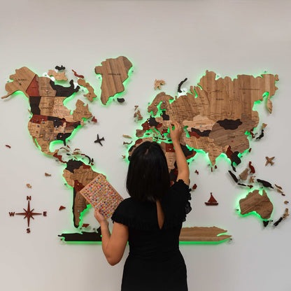 3D Solid Wooden World Map