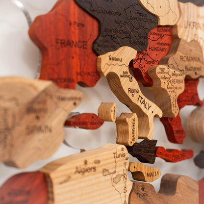 3D Solid Wooden World Map