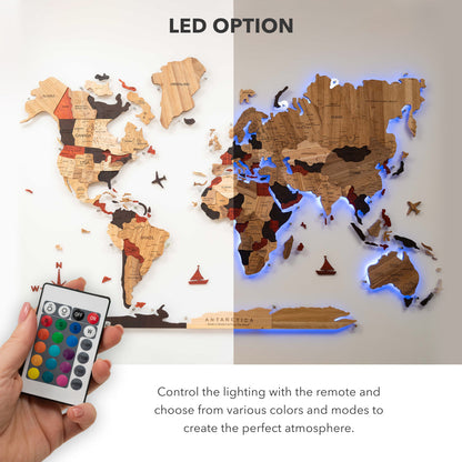 3D Solid Wooden World Map