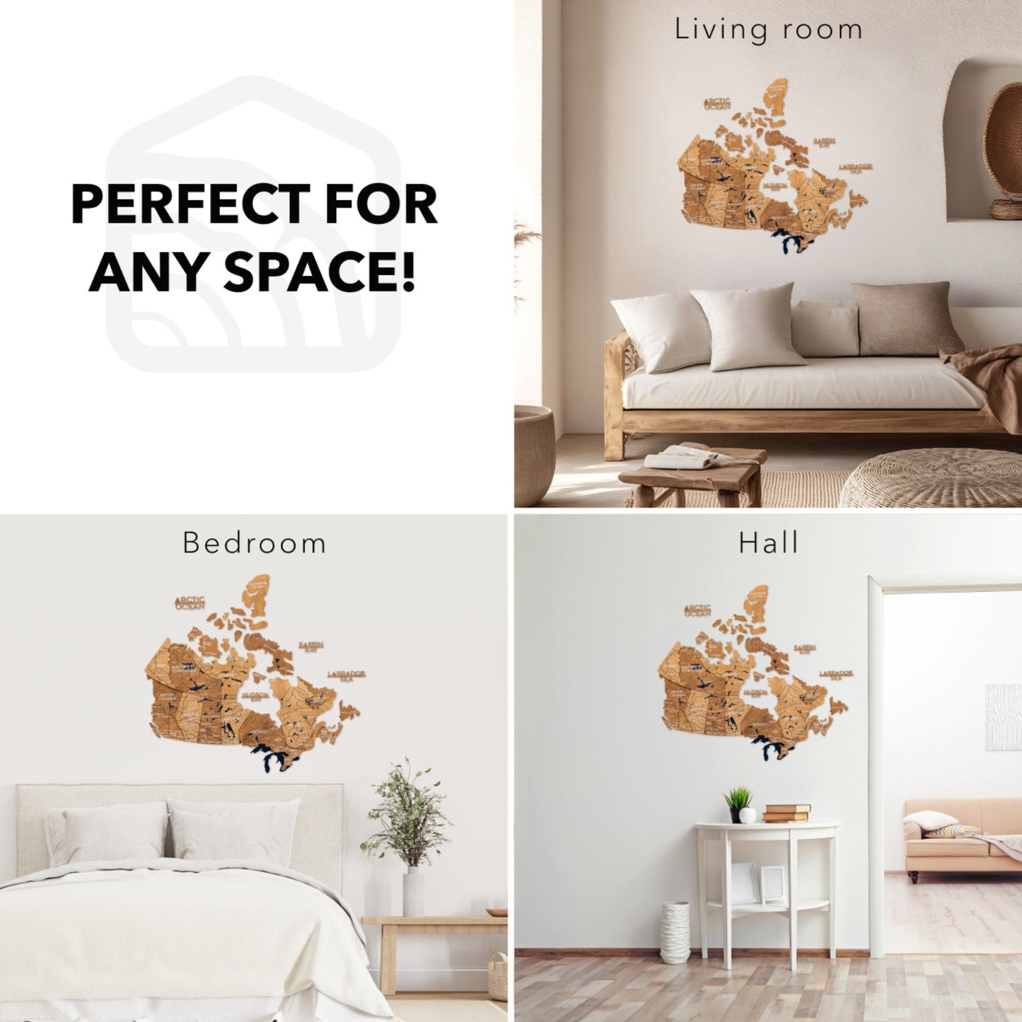 3D Wooden Map of Canada – Oak