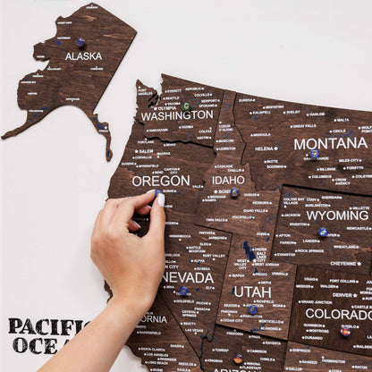 3D Wooden USA Map on Board Dark Walnut