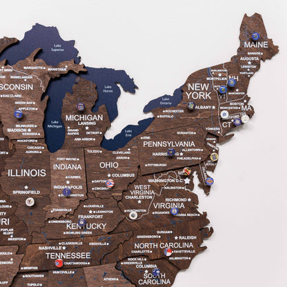 3D Wooden USA Map on Board Dark Walnut
