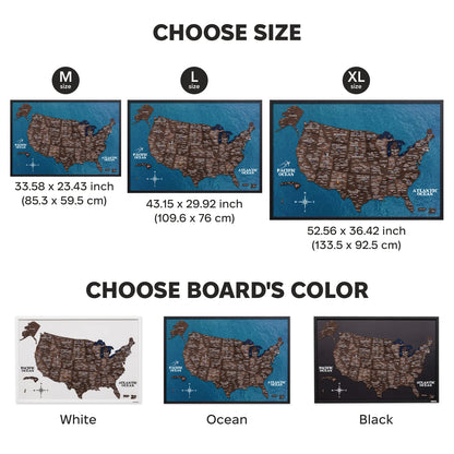 3D Wooden USA Map on Board Dark Walnut