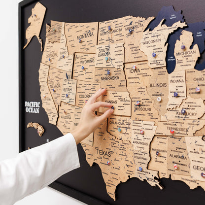 3D Wooden USA Map on Board Gold
